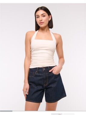 Abercrombie & Fitch Dark Indigo High Waist Denim Shorts